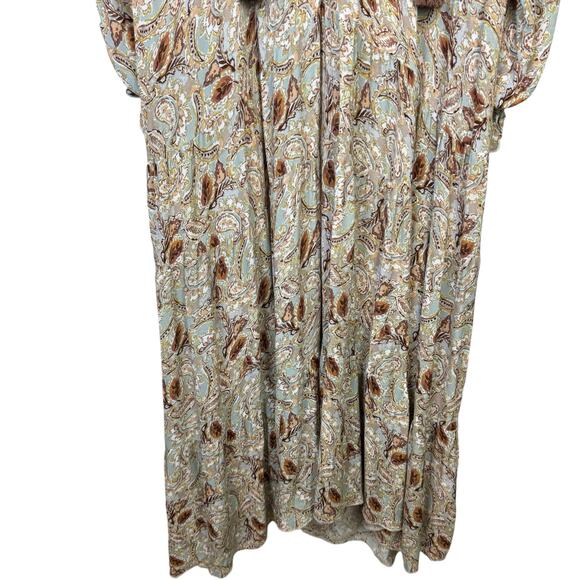 Aura Falling Foliage Brown Floral Paisley Long Sleeve Tiered Peasant Maxi Dress - Picture 9 of 12